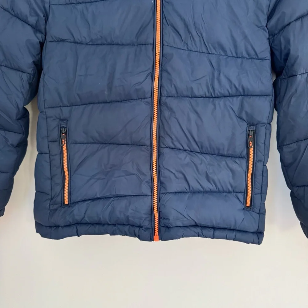 Spyder boys water resistant hooded nexus puffer jacket navy orange size M 10/12